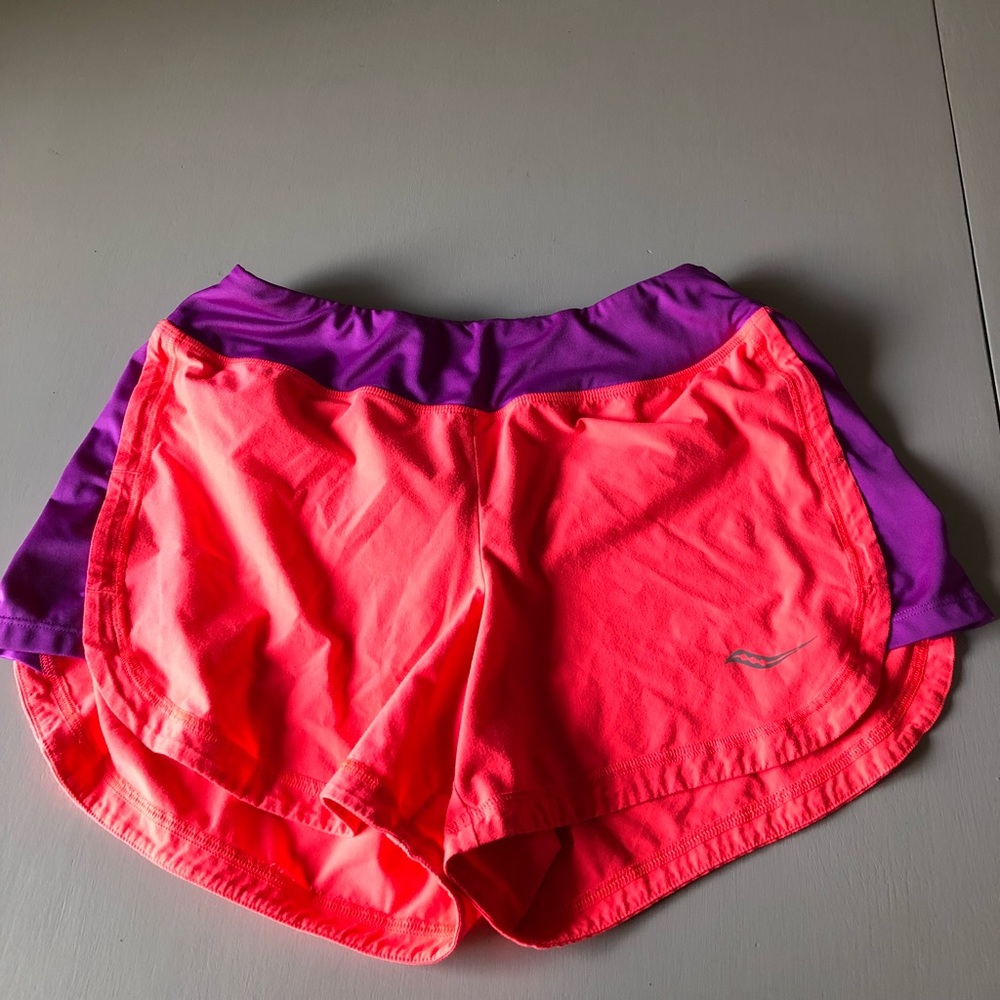 Pink and purple running shorts
